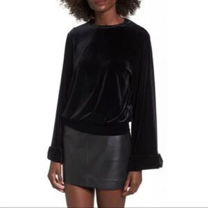 3 for $20 ⭐️ Leith Velvet Velour Black Flare Wide Sleeve Top